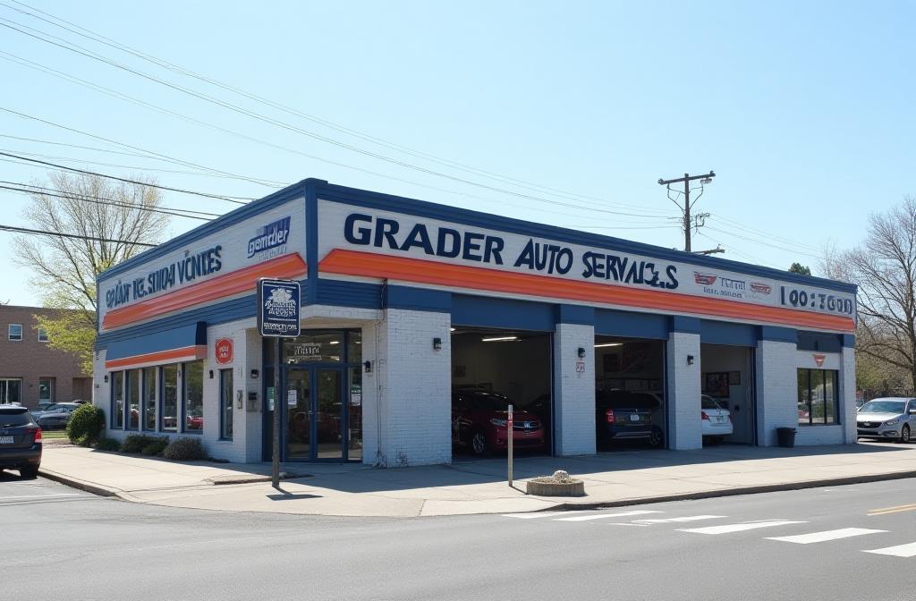 Exterior view of Grader Auto Services repair shop in Westfield, MA.