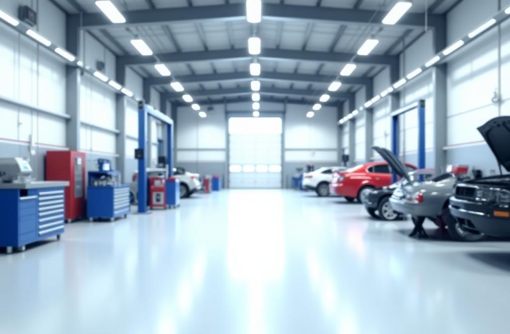 Clean and organized interior of an automotive workshop with tools.