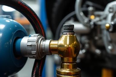 Mechanic performing a fluid flush on a vehicle.