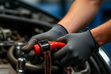 Technician performing an oil change service.