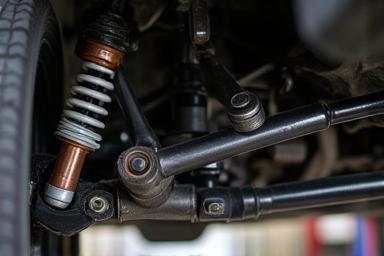Close-up view of a car's suspension system.